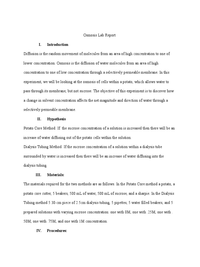Formal lab report on diffusion and osmosis