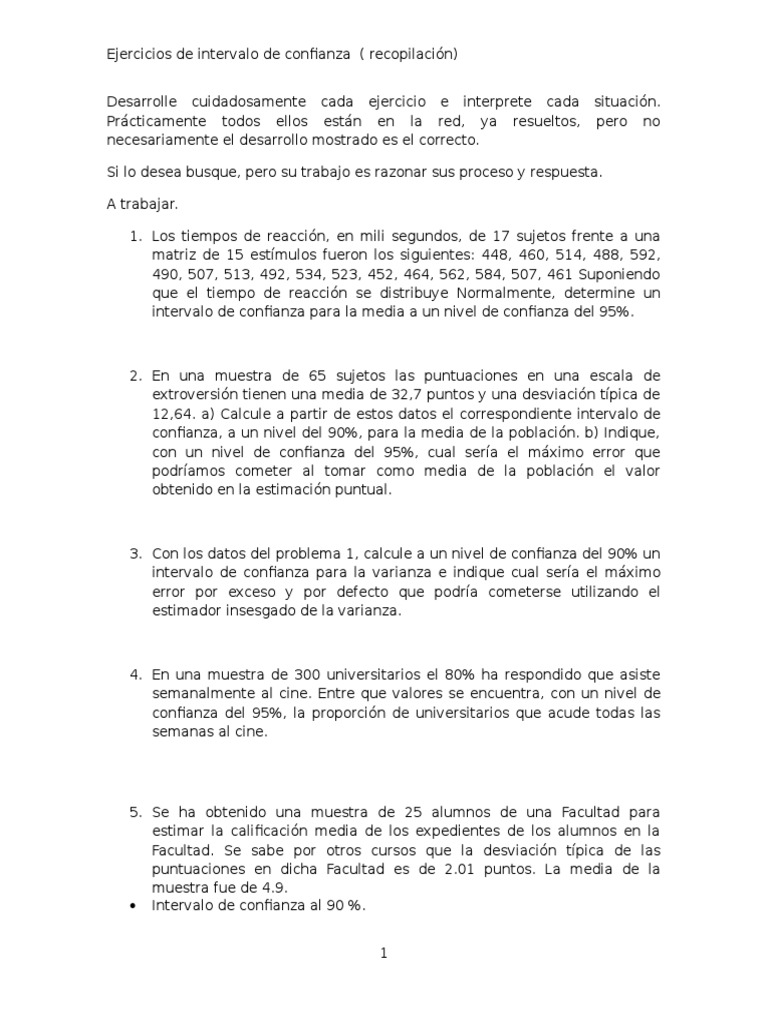 Guia de Ejercicios de Intervalo de Confianza Muestreo