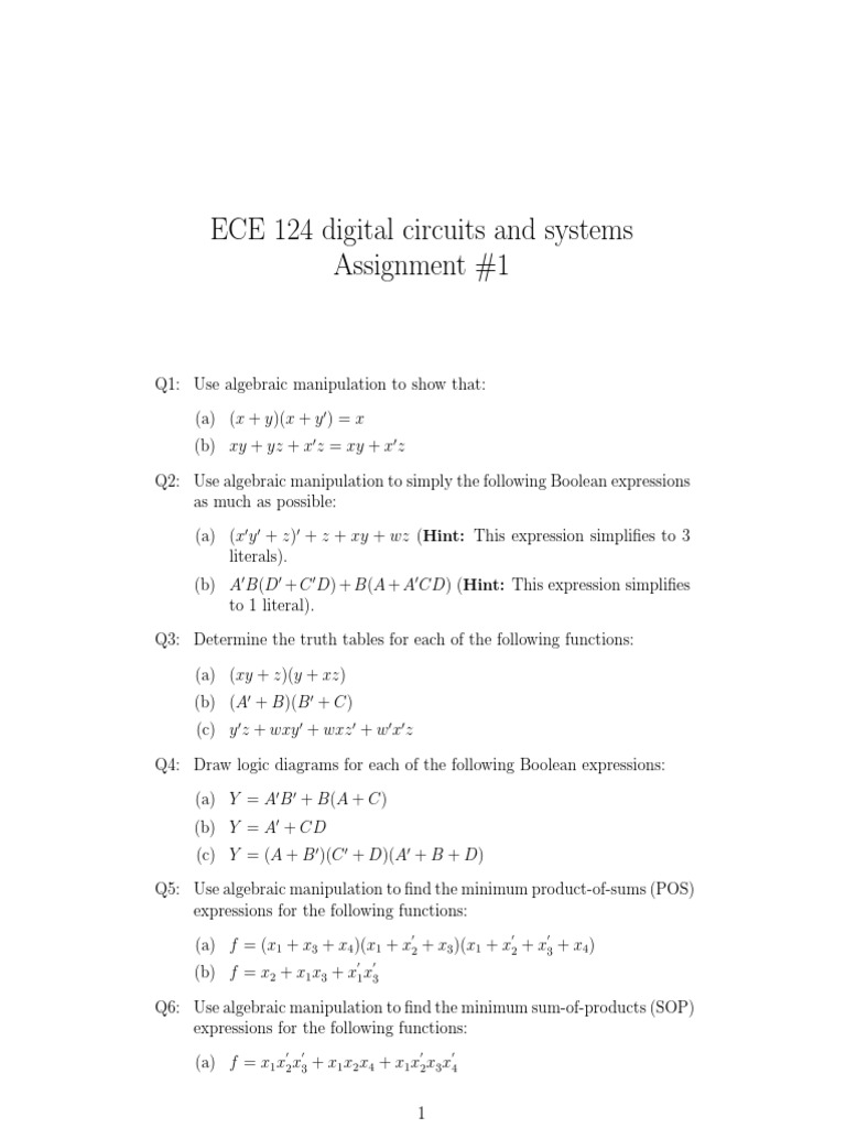ECE 124 Digital Circuits Assignment Guide | PDF