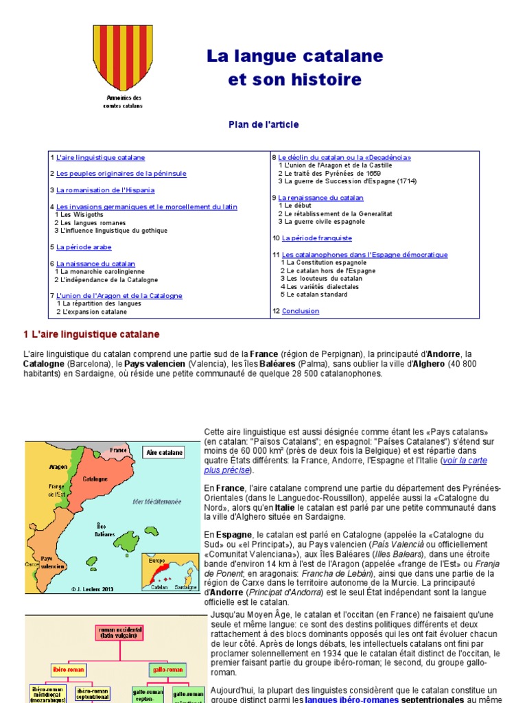 La Langue Catalane Et Son Histoire PDF Catalogne Espagne