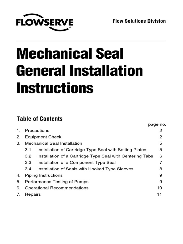 Seal Install Handbook Bearing (Mechanical) Pump
