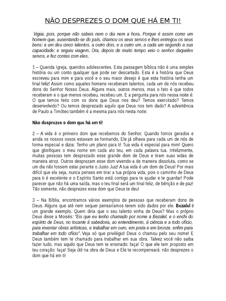 Não Despreze o Dom em Ti | PDF | Deus | Espírito Santo (religião)