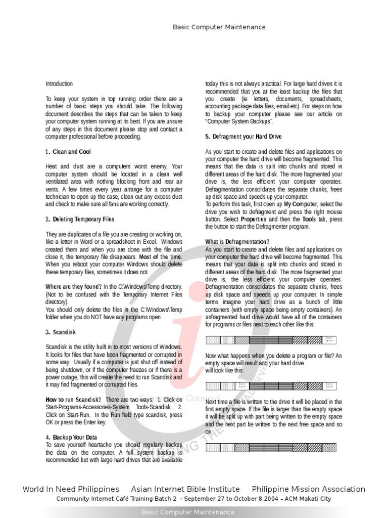 HandOut - Basic Computer Maintenance | PDF | Computer Virus | Dos