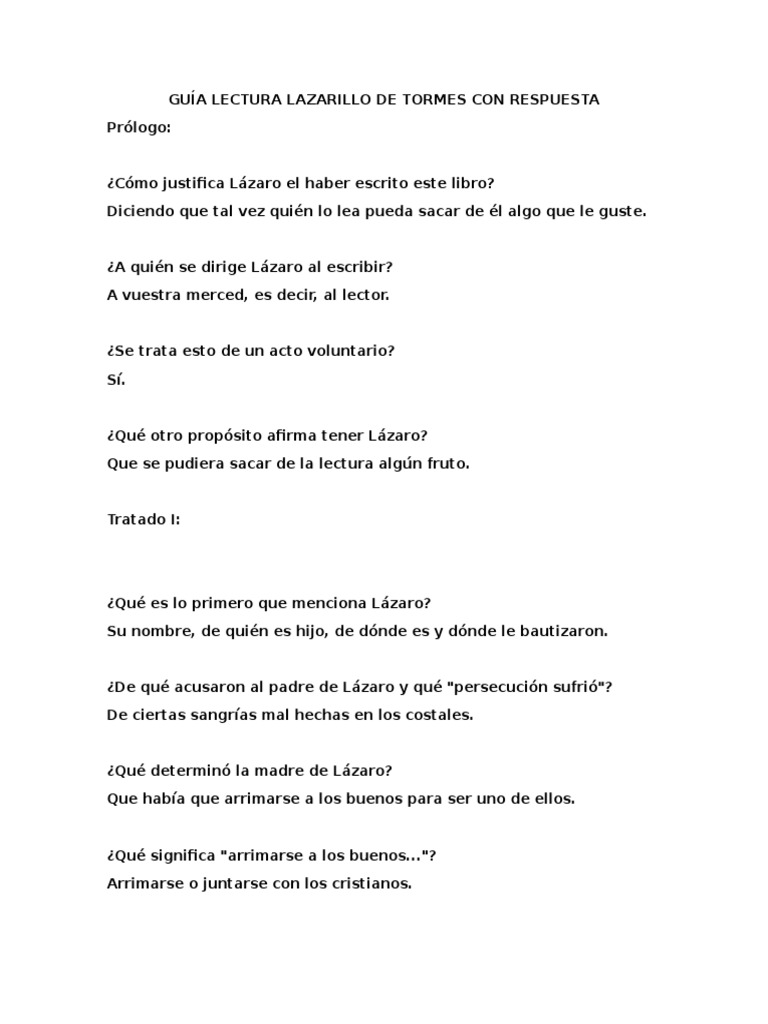 Guía de lectura: Lazarillo de Tormes | PDF | Vino | Lectura (proceso)
