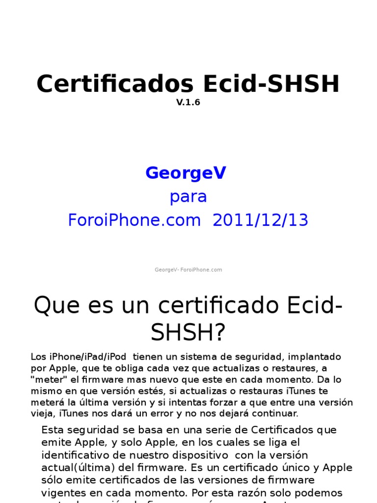 Certificados ECID-SHSH en iPhone | PDF | Yo telefono | Apple Inc.
