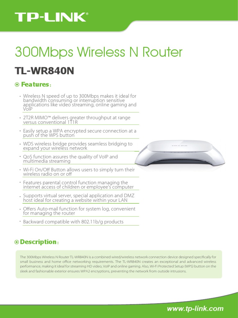 TL-WR840N V1 Datasheet | PDF | Wi Fi | Ieee 802.11