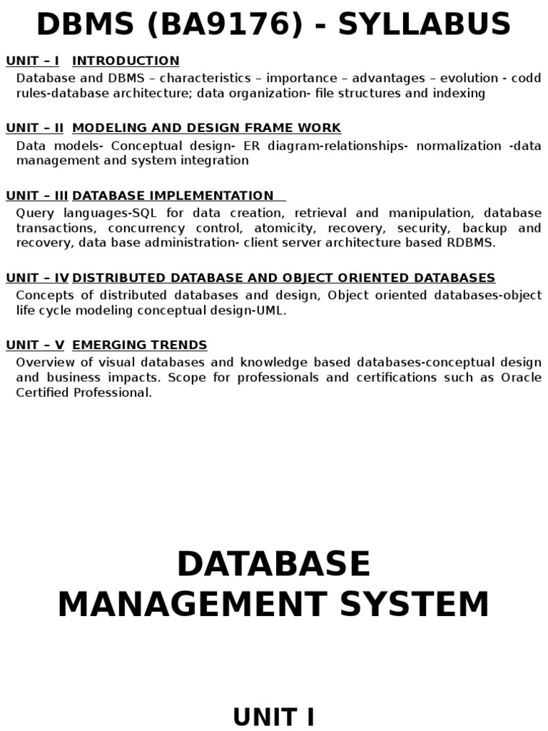 DBMS Syllabus Overview and Trends | PDF | Databases | Database Index