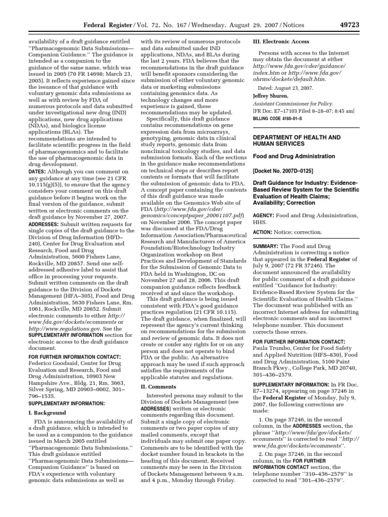 FDA Draft Guidance on Pharmacogenomics | PDF | Platelet | Food And Drug ...