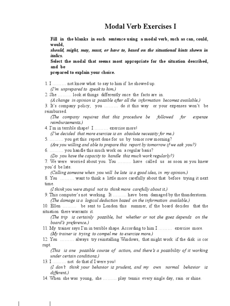B2 Modal Verb Exercises Worksheet | PDF | Cognitive Science