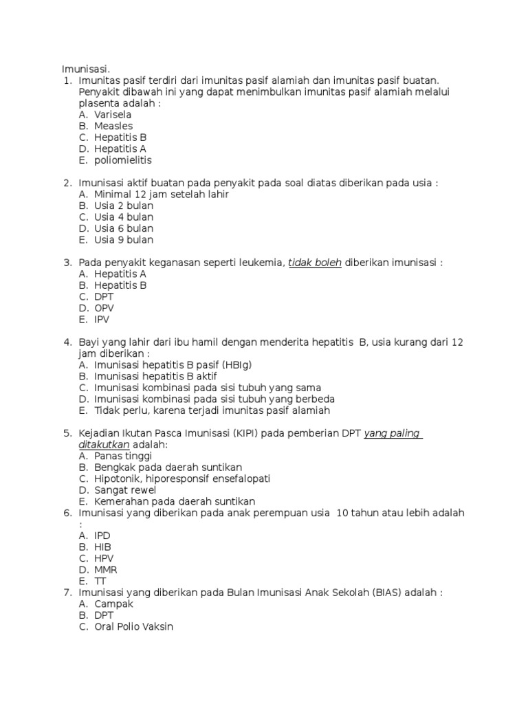 Soal Imunisasi