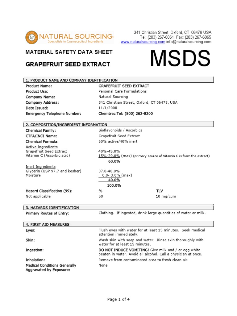 MSDS Grapefruit Seed Extract PDF Firefighting Chemical Substances