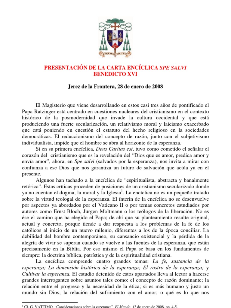 Presentación De La Carta Encíclica Spe Salvi Descargar Gratis Pdf