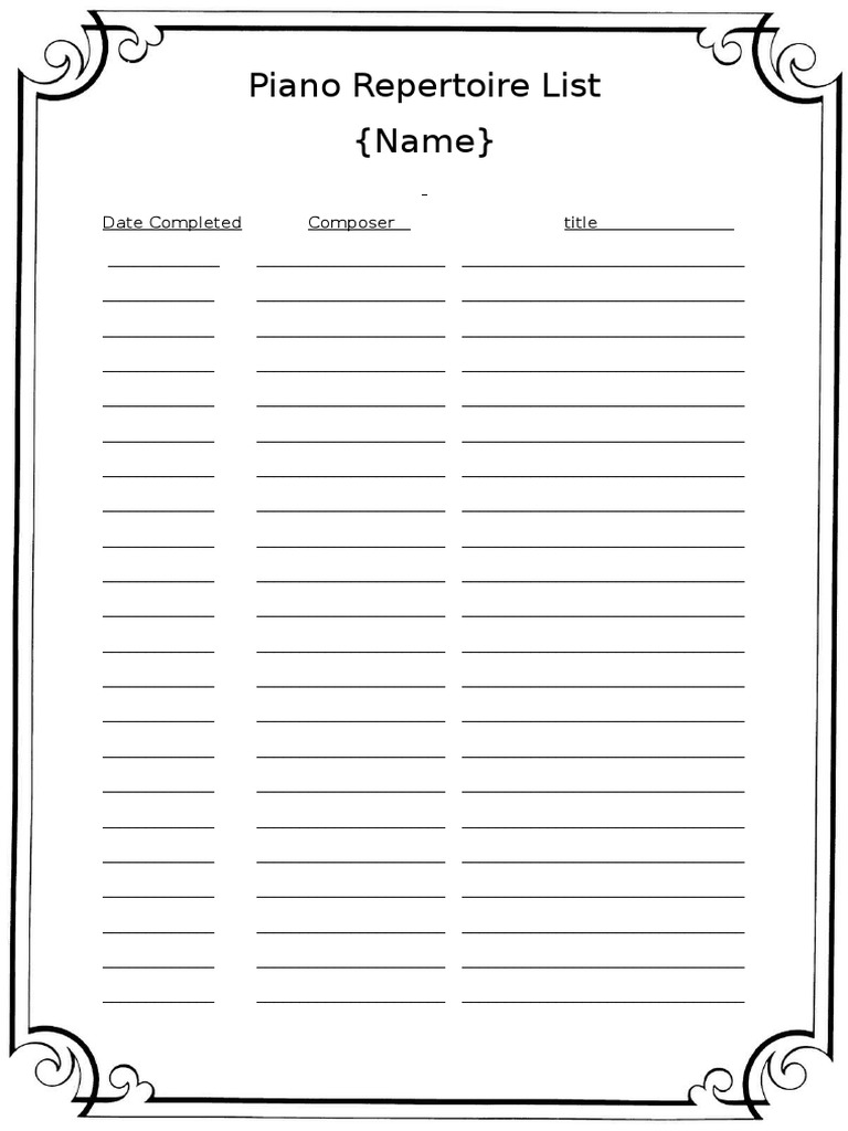 Piano Repertoire List Template | PDF