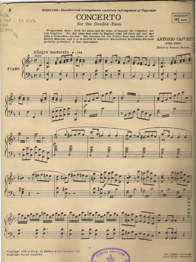 Antonio Giuseppe Capuzzi Double Bass Concerto PDF Compositions