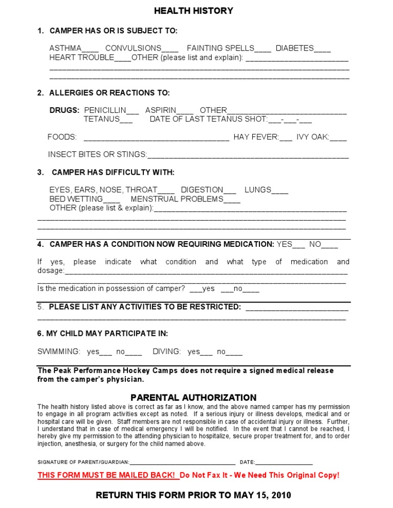 2010 Health Form 2 | PDF | Allergy | Medical Specialties