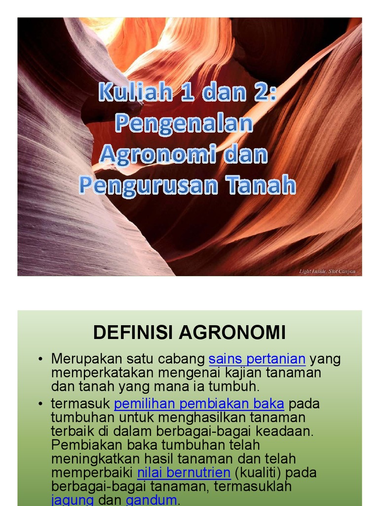 Kuliah 1 Dan 2 - Pengenalan Agronomi Dan Pengurusan Tanah | PDF