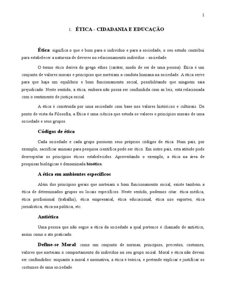 Apostila de Etica | PDF | Moralidade | Cidadania