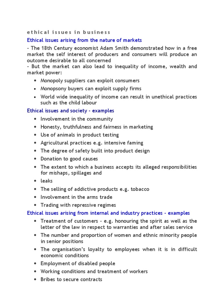 Ethical Issues in Business Practices | PDF | Business Ethics ...