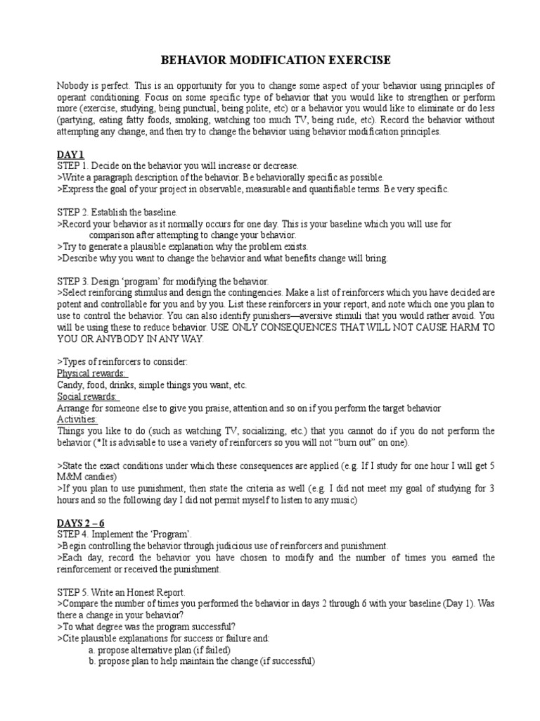 Behavior Modification Exercise | PDF