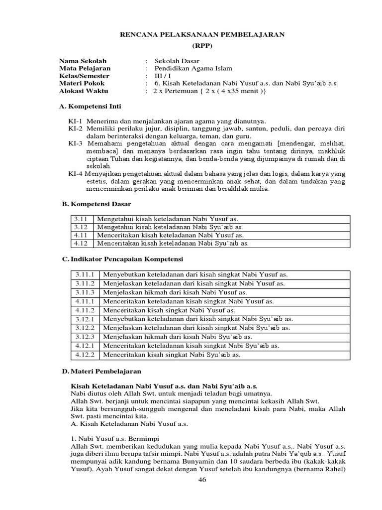 Rpp K 13 Pai Sd Kelas Iii Smt 1 Pelajaran 6