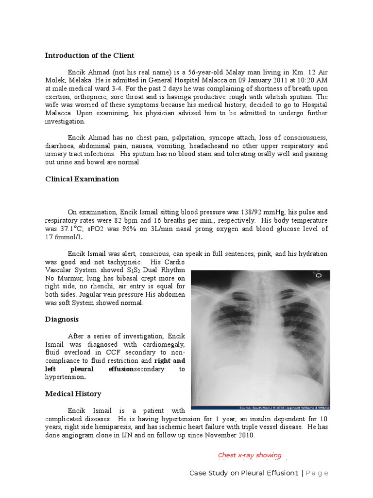 Pleural Effusion Case Study Analysis | PDF | Anemia | Thorax