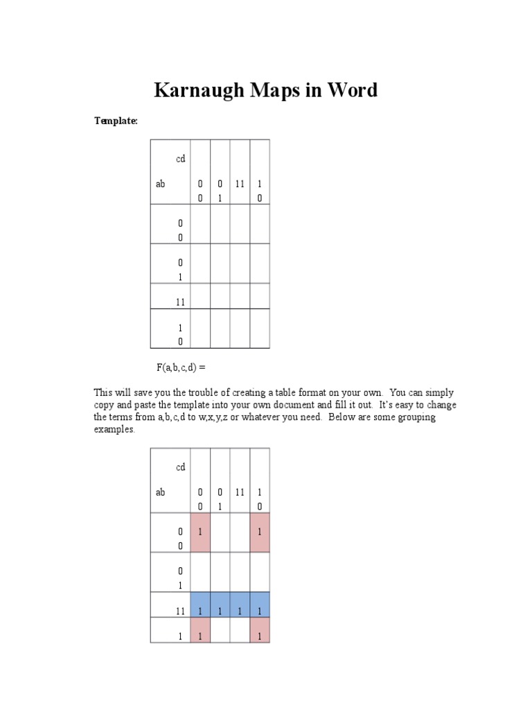 Karnaugh Map Template Guide | PDF | Teaching Methods & Materials