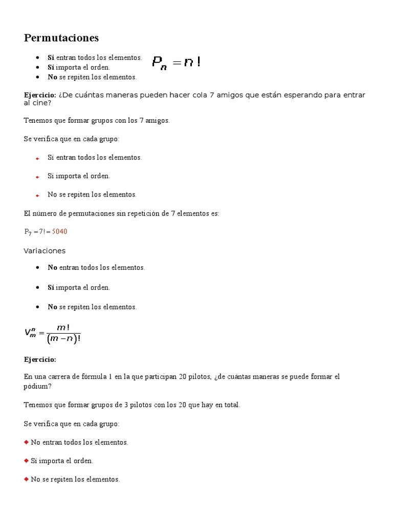 Permutaciones y Variaciones Explicadas | PDF | Permutación | Combinatoria