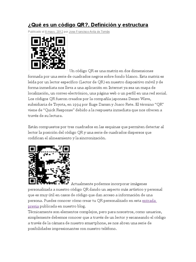 ¿Qué es un código QR? Definición y uso | PDF | Tecnología
