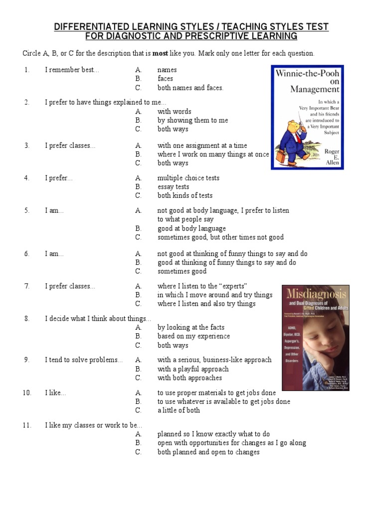 Learning Styles Diagnostic Test | PDF | Applied Psychology ...