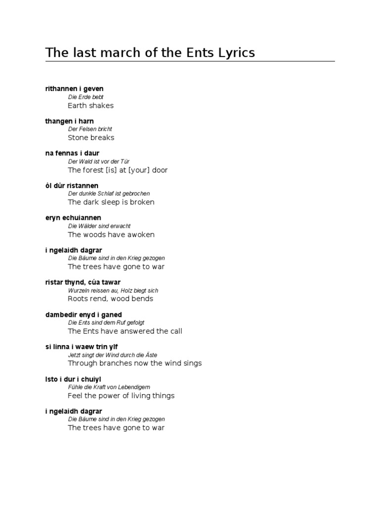 The Last March of The Ents Lyrics | PDF