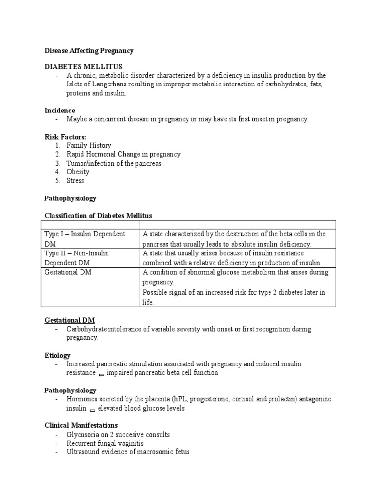 Diabetes Mellitus in Pregnancy Overview | PDF | Diabetes Mellitus Type ...