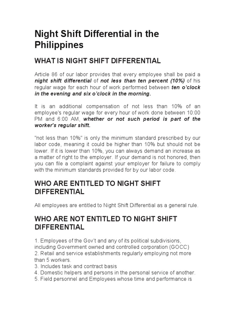Night Shift Differential in The Philippines, PDF