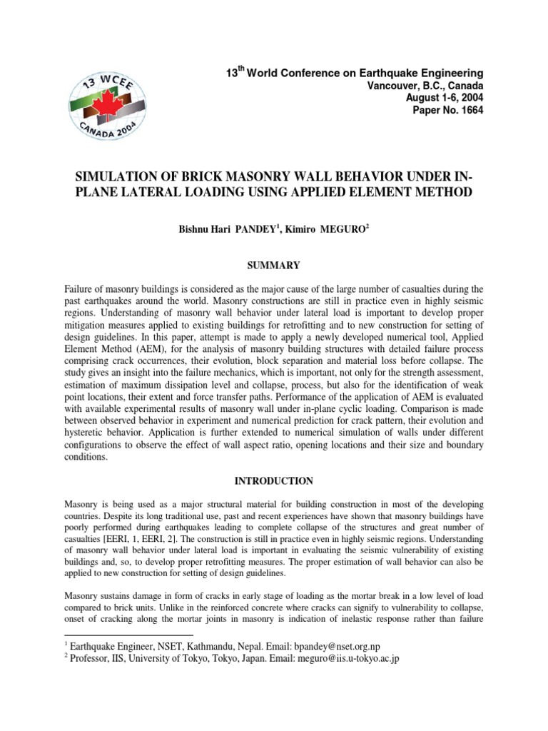 Earthquake Masonry Wall Analysis | PDF | Teaching Methods & Materials ...