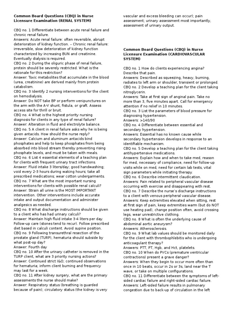 Common Board Questions PDF Kidney Hemodialysis