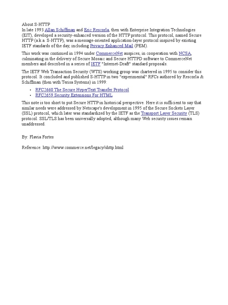 Secure HTTP: A Historical Overview | PDF | Hypertext Transfer Protocol ...