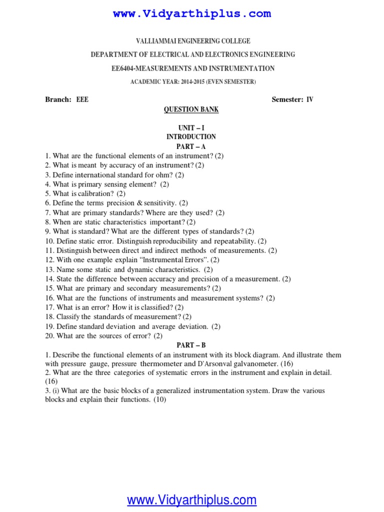 Branch: Eee Semester: Iv Question Bank Unit - I Part - A | PDF | Force ...
