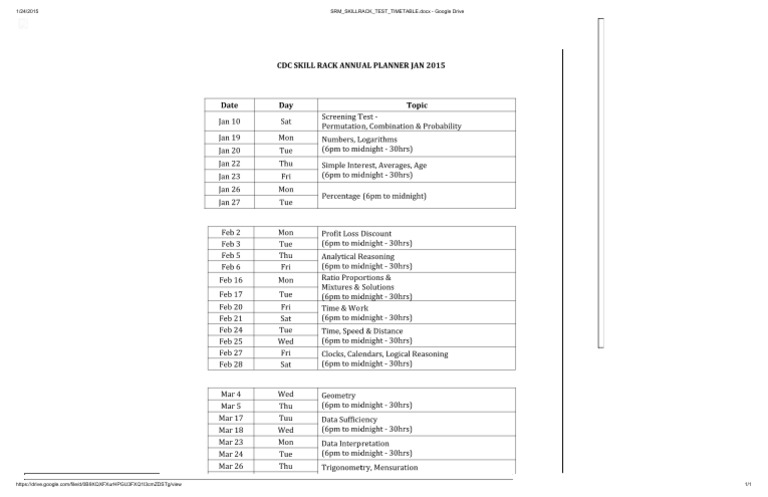 SkillRack Test Timetable January 2015 | PDF