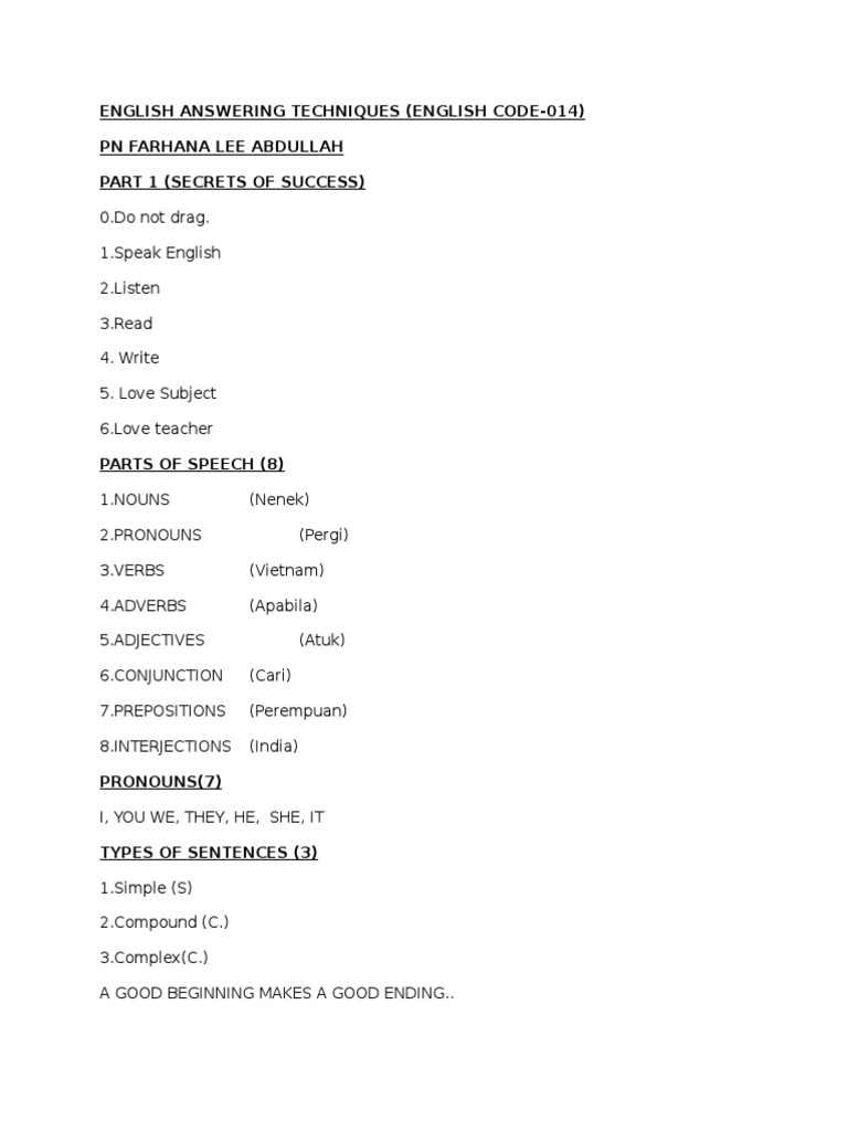 English Answering Techniques Guide | PDF