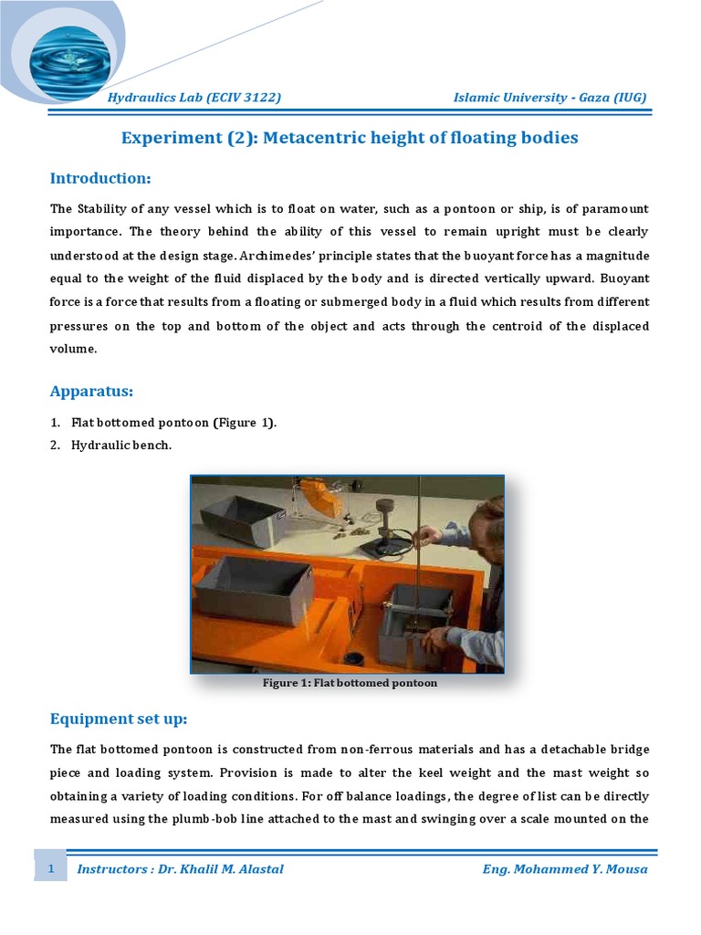 Metacentric Height Lab Report | PDF | Buoyancy | Continuum Mechanics