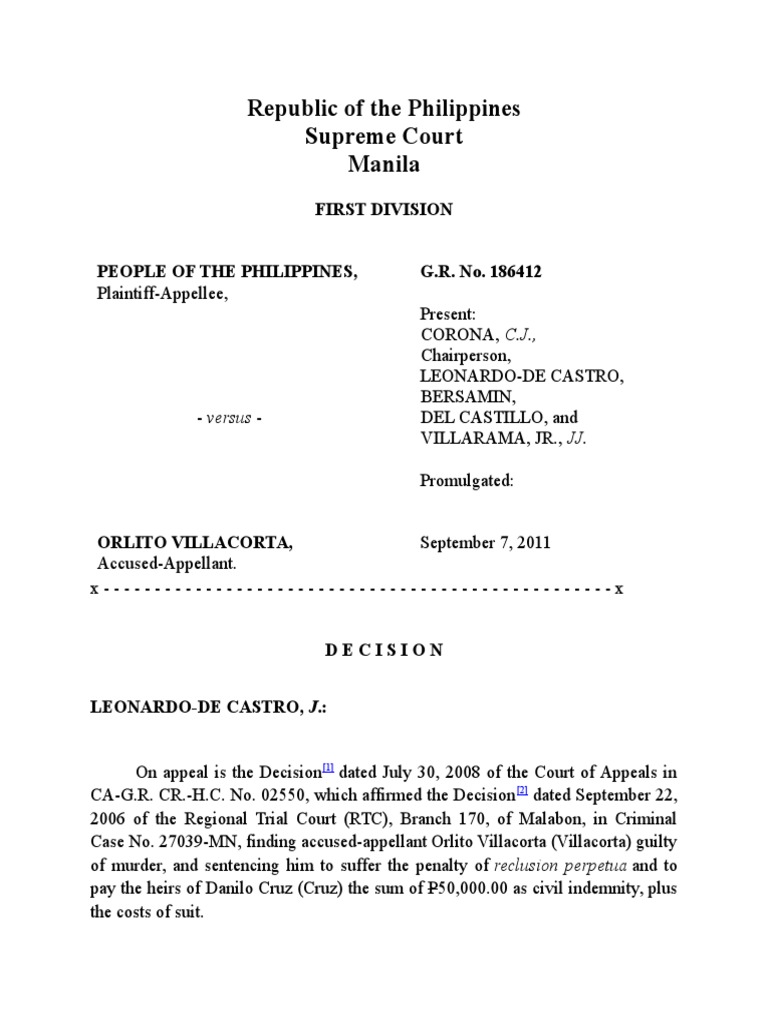 Supreme Court Ruling on Villacorta Murder Case | PDF | Murder | Witness
