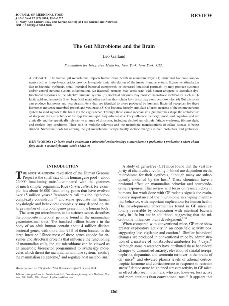 The Gut Microbiome and The Brain | PDF | Gut Flora | G Protein–Coupled ...