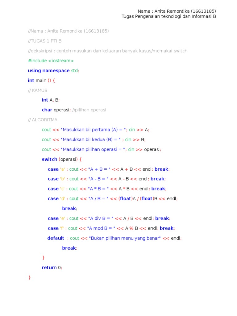 Contoh Program C++ Perhitungan Matematika | PDF | Komputer | Teknologi ...