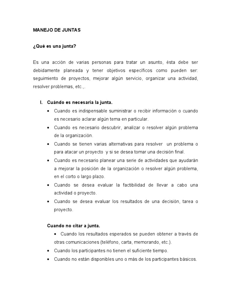 Manejo de Juntas | Planificación | Business