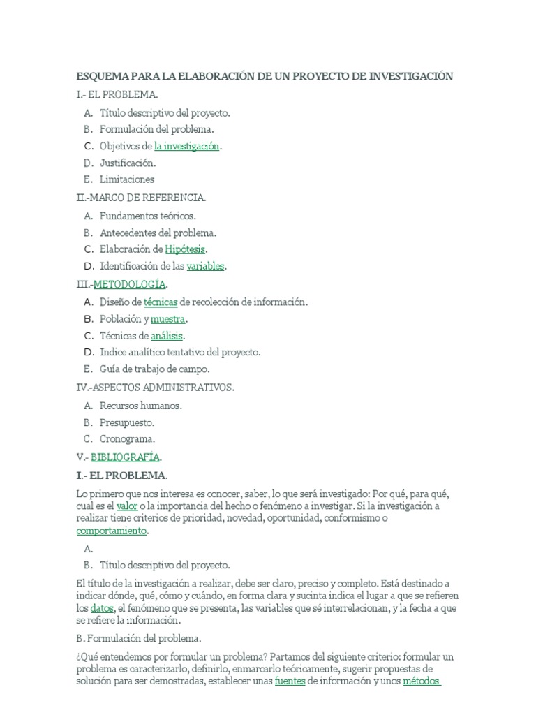Esquema para La Elaboración de Un Proyecto de Investigación | PDF ...
