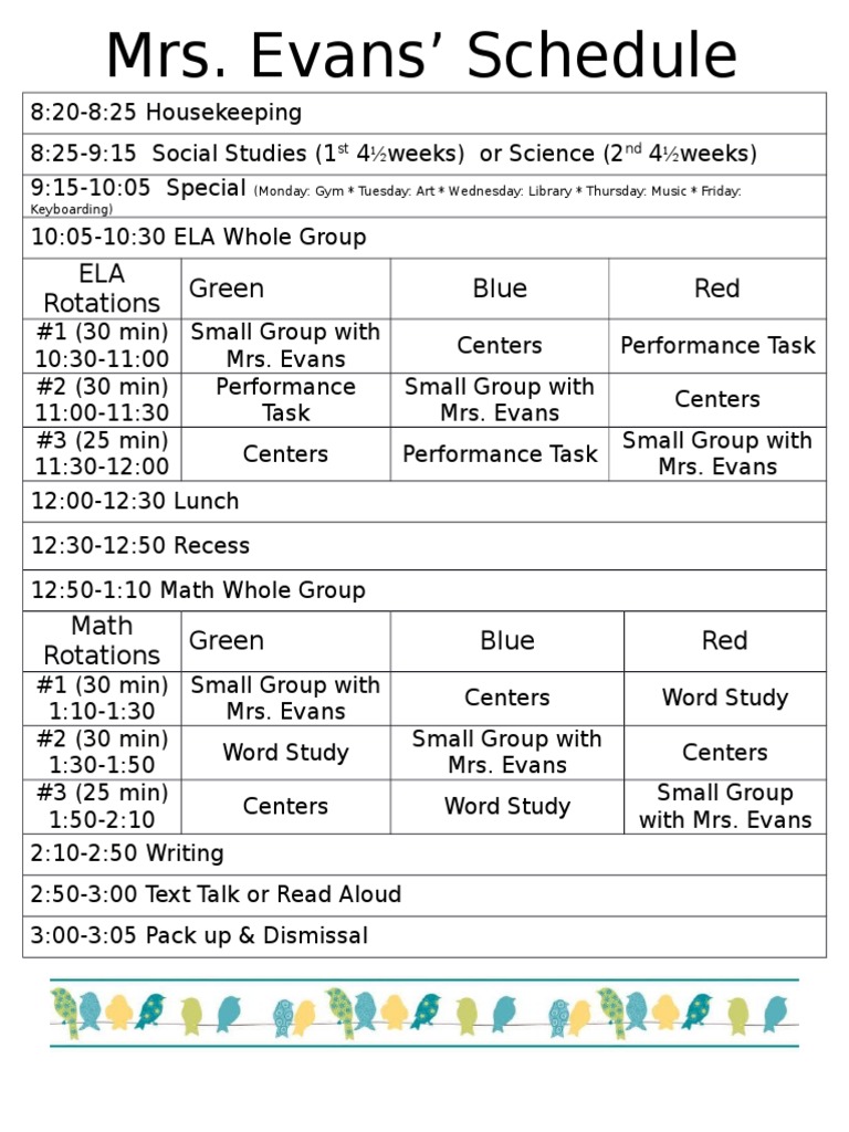 Mrs. Evans' Daily Class Schedule | PDF | Foreign Language Studies | Art