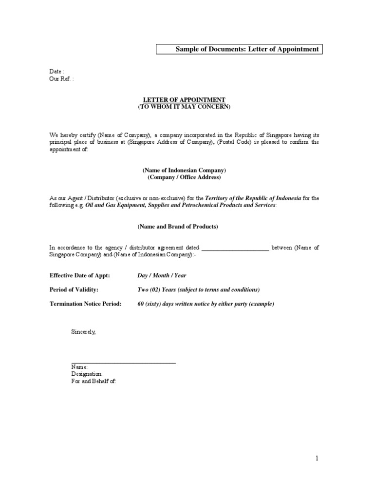 Appopinment Letter  Law Of Agency  Indemnity