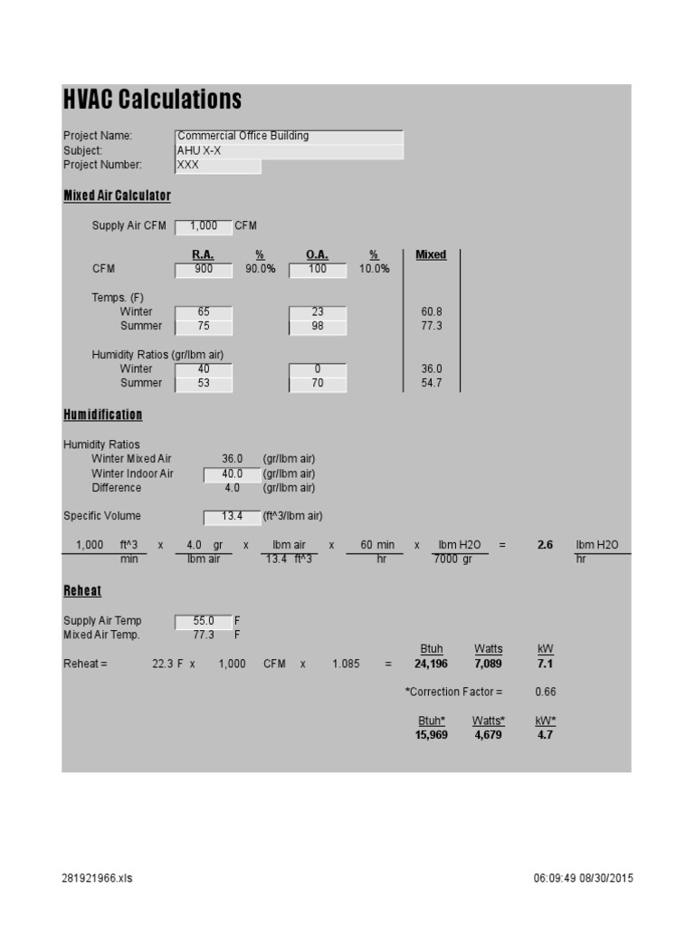 HVAC Calculations Mixed Air Calculator Humidification and Reheat
