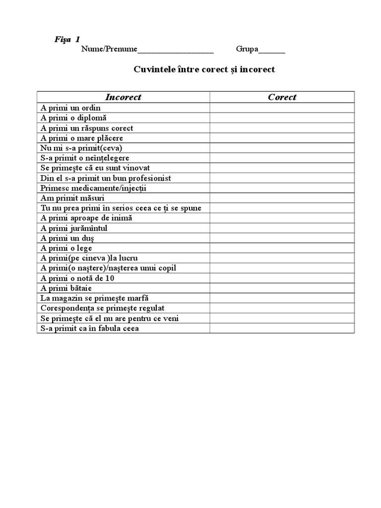 Cuvintele Intre Corect Si Incorrect | PDF