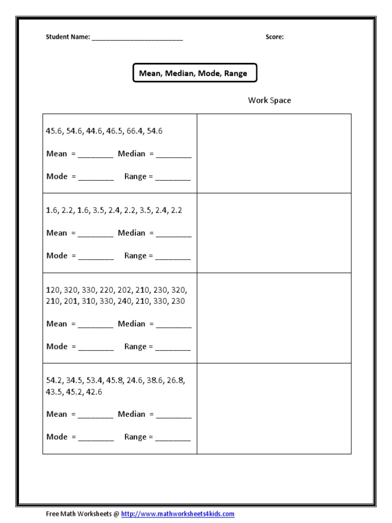 Mean Median Mode Range Hard Worksheet | Pdf