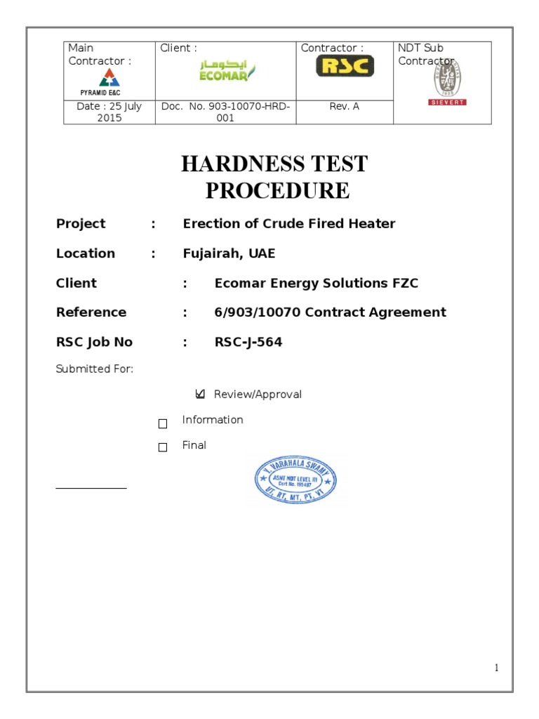 Hardness Test Procedure Welding Calibration